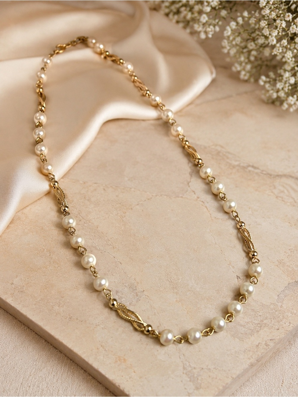 Gold-Tone Faux Pearl Station Necklace